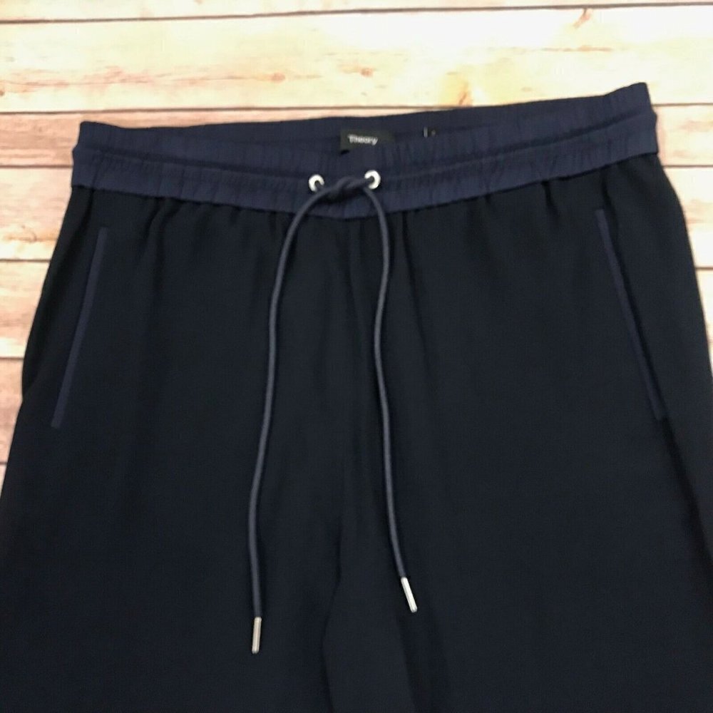 Theory Navy Blue Drawstring Waist Crepe Tapered Pull On Pants - Picture 2 of 9